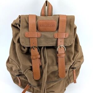 AMANGANI Canvas Vegan Leather Trim Drawstring Backpack Jackson Hole Luxury